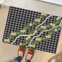 Aloha Puakenikeni Anthurium Pikake Lei Rubber Doormat Black Hawaiian Palaka Pattern