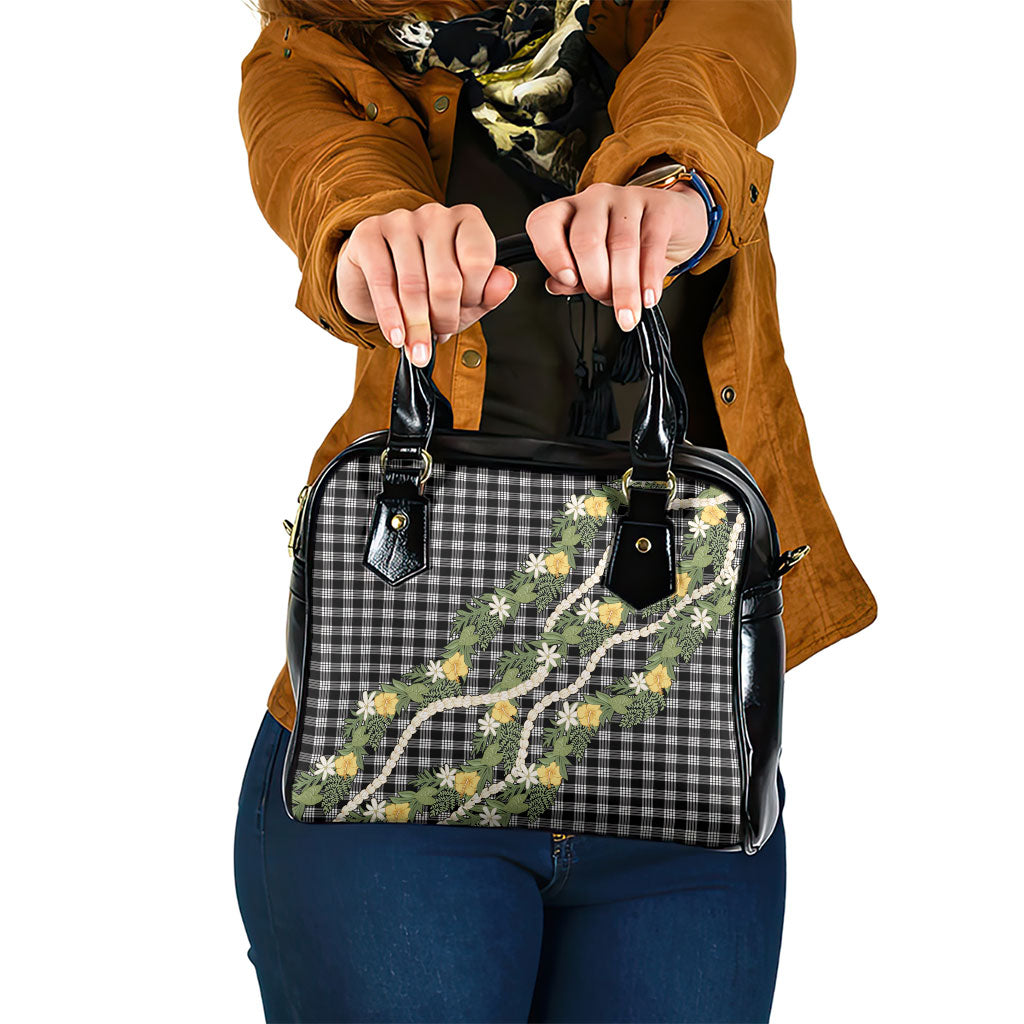 Aloha Puakenikeni Anthurium Pikake Lei Shoulder Handbag Black Hawaiian Palaka Pattern