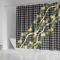 Aloha Puakenikeni Anthurium Pikake Lei Shower Curtain Black Hawaiian Palaka Pattern