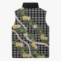 Aloha Puakenikeni Anthurium Pikake Lei Sleeveless Puffer Jacket Black Hawaiian Palaka Pattern