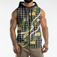 Aloha Puakenikeni Anthurium Pikake Lei Sleeveless Zip Hoodie Black Hawaiian Palaka Pattern