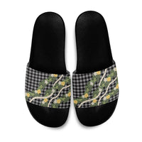 Aloha Puakenikeni Anthurium Pikake Lei Slide Sandals Black Hawaiian Palaka Pattern LT9 Black - Polynesian Pride