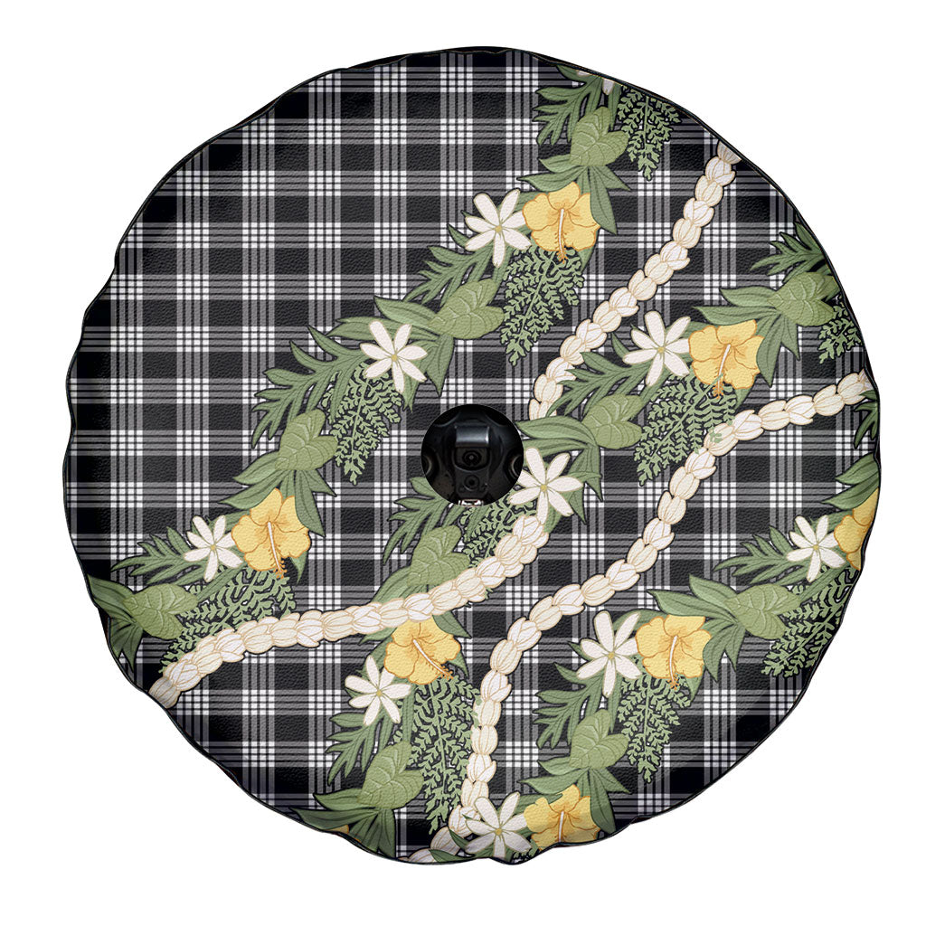 Aloha Puakenikeni Anthurium Pikake Lei Spare Tire Cover Black Hawaiian Palaka Pattern