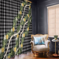 Aloha Puakenikeni Anthurium Pikake Lei Window Curtain Black Hawaiian Palaka Pattern