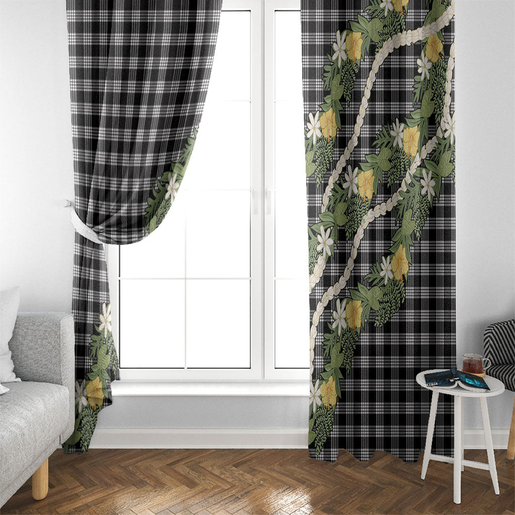 Aloha Puakenikeni Anthurium Pikake Lei Window Curtain Black Hawaiian Palaka Pattern