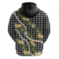 Aloha Puakenikeni Anthurium Pikake Lei Zip Hoodie Black Hawaiian Palaka Pattern