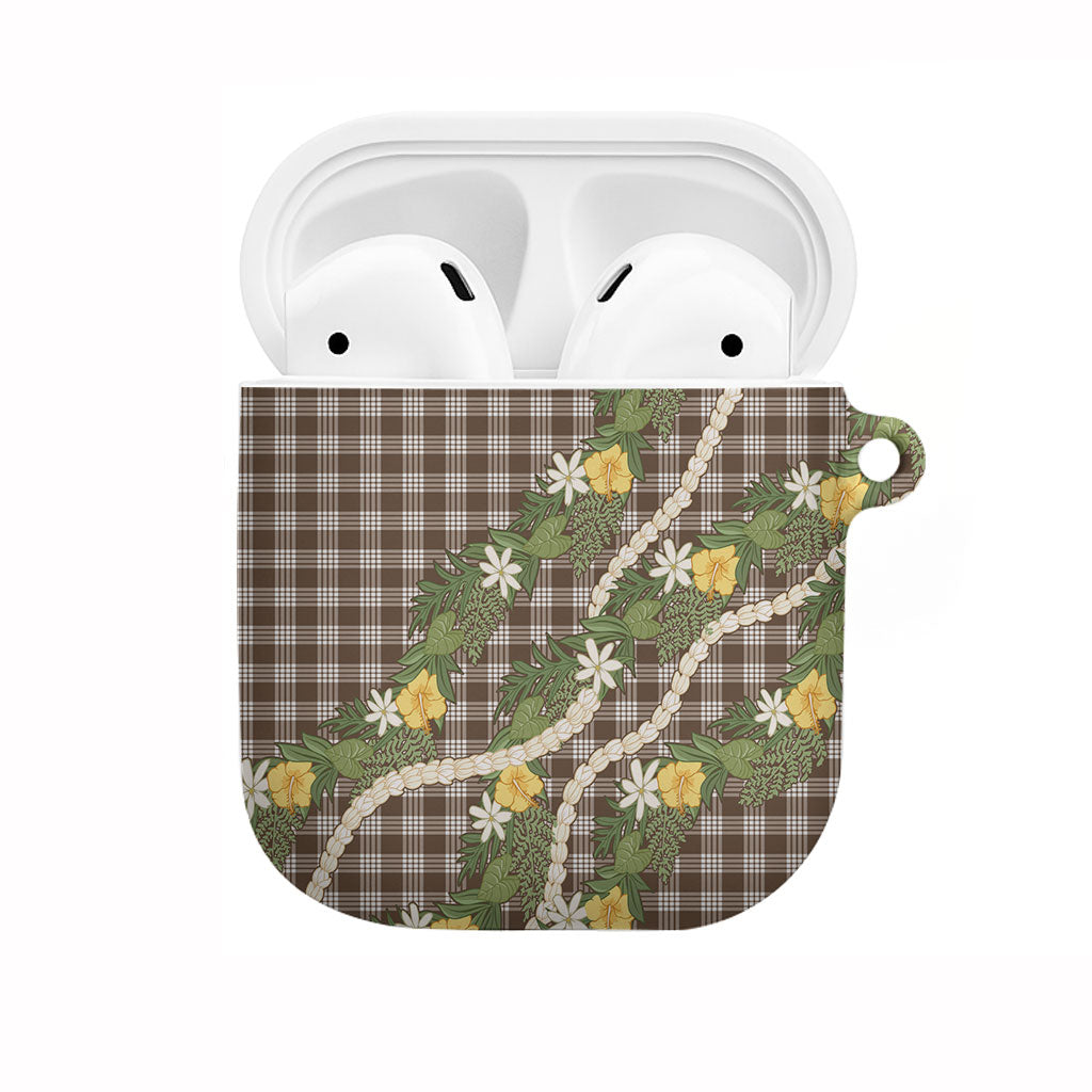 Aloha Puakenikeni Anthurium Pikake Lei AirPods Case Chocolate Hawaiian Palaka Pattern