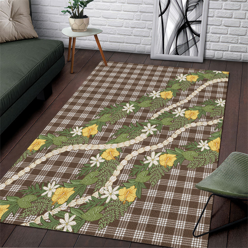 Aloha Puakenikeni Anthurium Pikake Lei Area Rug Chocolate Hawaiian Palaka Pattern