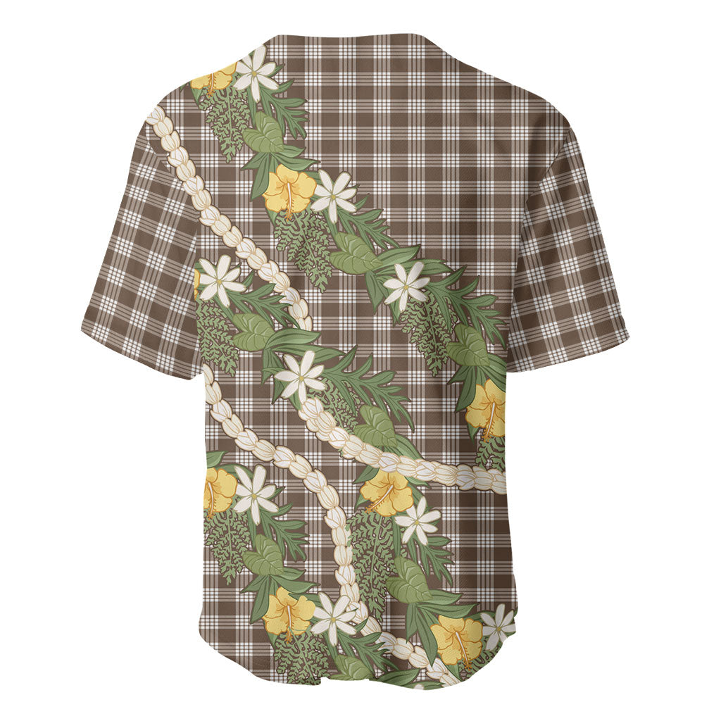 Aloha Puakenikeni Anthurium Pikake Lei Baseball Jersey Chocolate Hawaiian Palaka Pattern