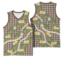 Aloha Puakenikeni Anthurium Pikake Lei Basketball Jersey Chocolate Hawaiian Palaka Pattern LT9 - Polynesian Pride