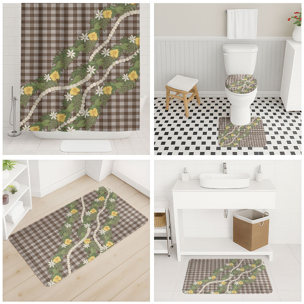 Aloha Puakenikeni Anthurium Pikake Lei Bathroom Set Chocolate Hawaiian Palaka Pattern