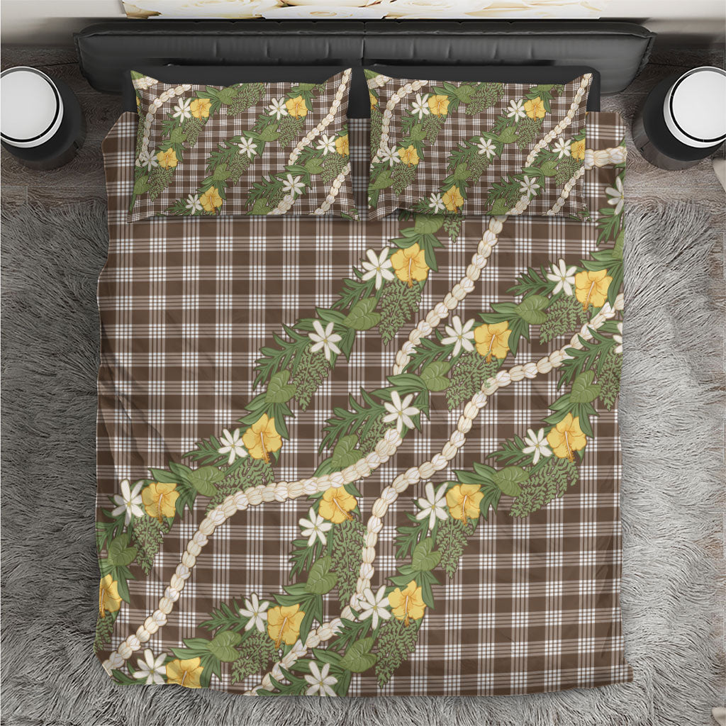 Aloha Puakenikeni Anthurium Pikake Lei Bedding Set Chocolate Hawaiian Palaka Pattern