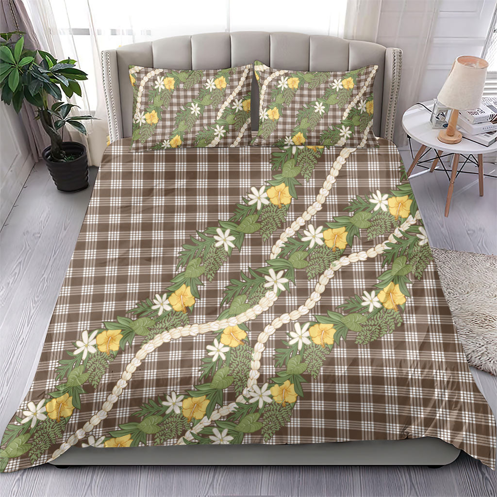 Aloha Puakenikeni Anthurium Pikake Lei Bedding Set Chocolate Hawaiian Palaka Pattern