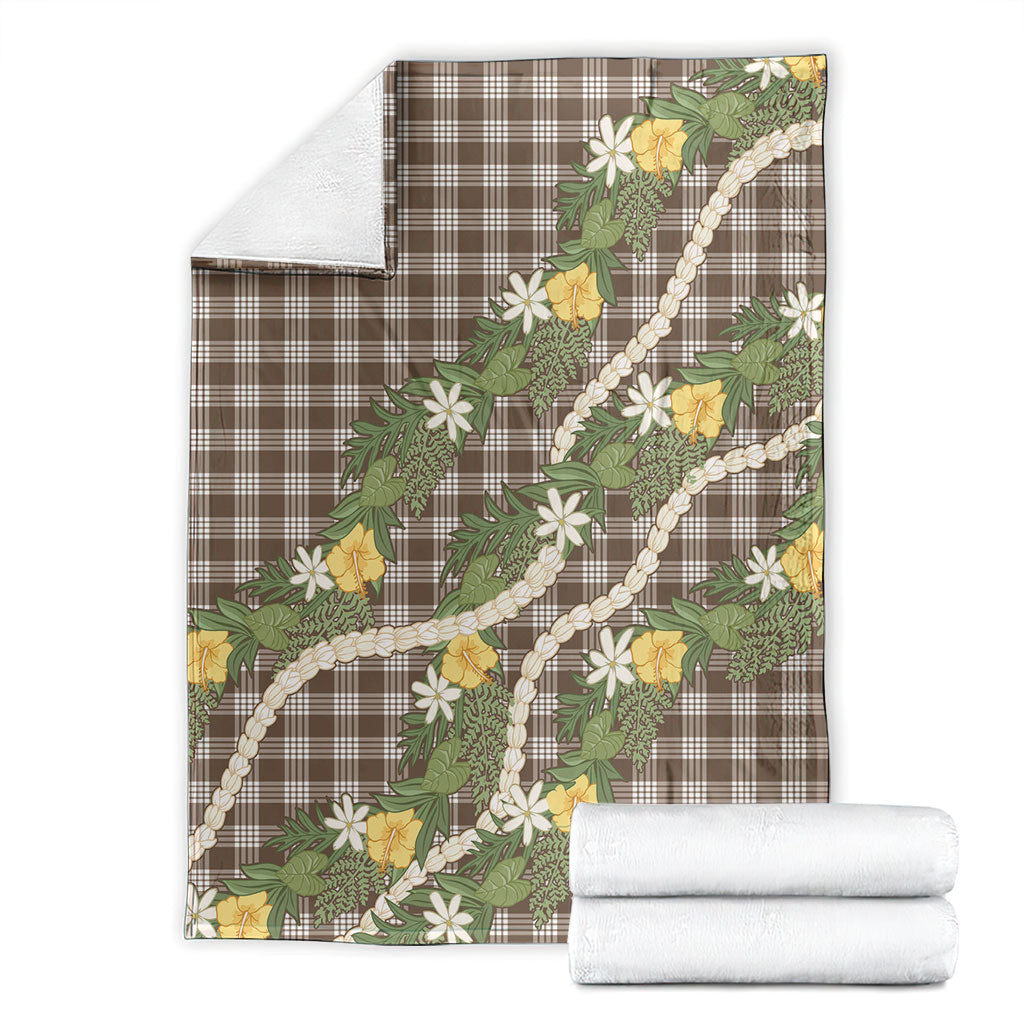 Aloha Puakenikeni Anthurium Pikake Lei Blanket Chocolate Hawaiian Palaka Pattern