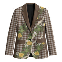 Aloha Puakenikeni Anthurium Pikake Lei Blazer Chocolate Hawaiian Palaka Pattern