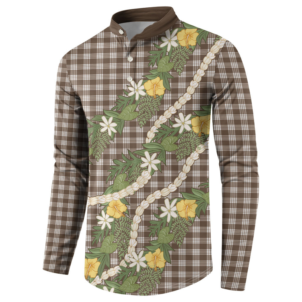 Aloha Puakenikeni Anthurium Pikake Lei Button Sweatshirt Chocolate Hawaiian Palaka Pattern
