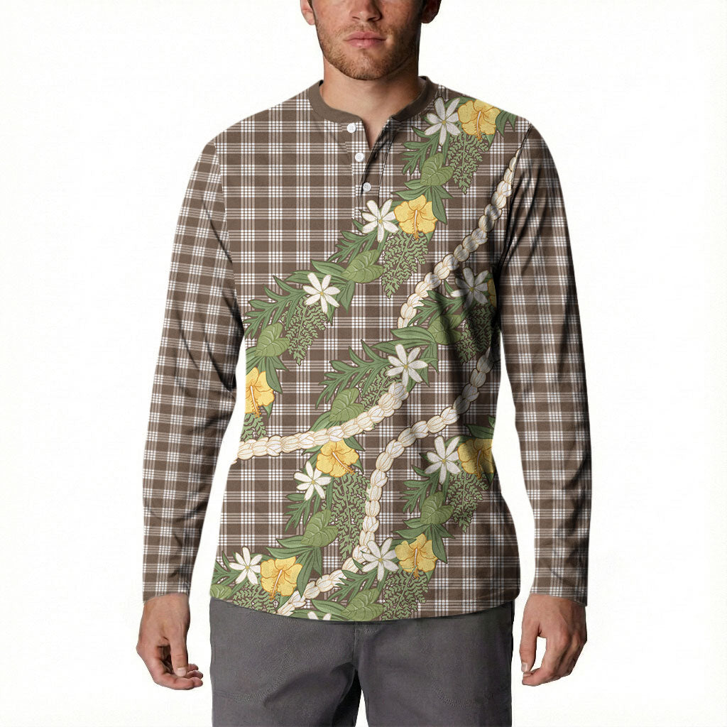 Aloha Puakenikeni Anthurium Pikake Lei Button Sweatshirt Chocolate Hawaiian Palaka Pattern