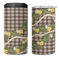 Aloha Puakenikeni Anthurium Pikake Lei 4 in 1 Can Cooler Tumbler Chocolate Hawaiian Palaka Pattern