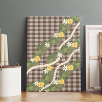 Aloha Puakenikeni Anthurium Pikake Lei Canvas Wall Art Chocolate Hawaiian Palaka Pattern