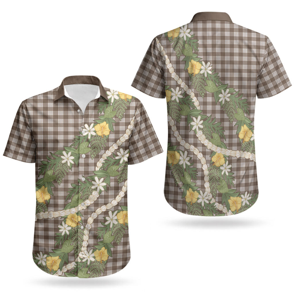 Aloha Puakenikeni Anthurium Pikake Lei Couples Matching Off Shoulder Short Dress and Hawaiian Shirt Chocolate Hawaiian Palaka Pattern LT9 - Polynesian Pride