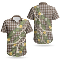 Aloha Puakenikeni Anthurium Pikake Lei Couples Matching Off Shoulder Short Dress and Hawaiian Shirt Chocolate Hawaiian Palaka Pattern LT9 - Polynesian Pride