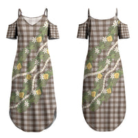 Aloha Puakenikeni Anthurium Pikake Lei Couples Matching Summer Maxi Dress and Long Sleeve Button Shirt Chocolate Hawaiian Palaka Pattern LT9 - Polynesian Pride