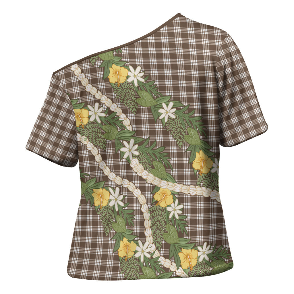 Aloha Puakenikeni Anthurium Pikake Lei Cross Shoulder Shirt Chocolate Hawaiian Palaka Pattern LT9 - Polynesian Pride