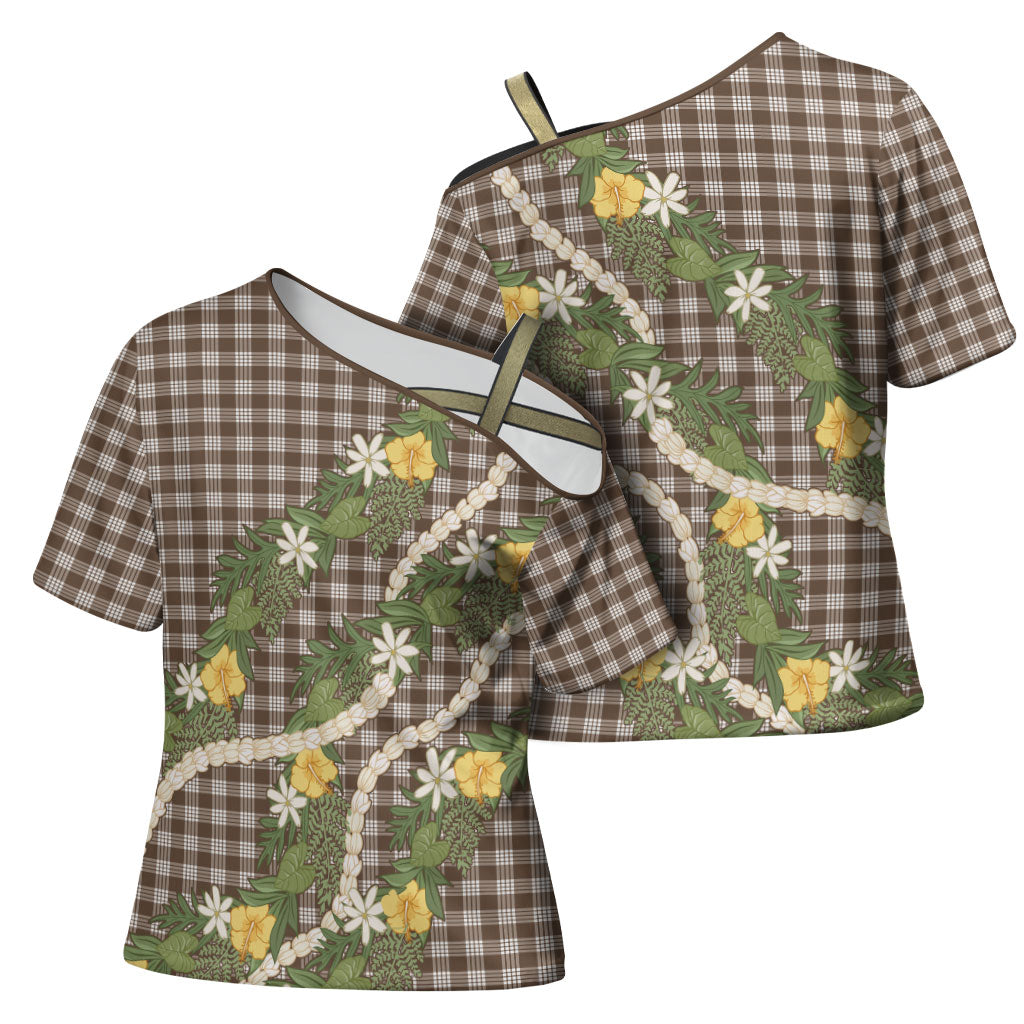 Aloha Puakenikeni Anthurium Pikake Lei Cross Shoulder Shirt Chocolate Hawaiian Palaka Pattern LT9 - Polynesian Pride