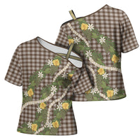 Aloha Puakenikeni Anthurium Pikake Lei Cross Shoulder Shirt Chocolate Hawaiian Palaka Pattern LT9 - Polynesian Pride
