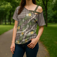Aloha Puakenikeni Anthurium Pikake Lei Cross Shoulder Shirt Chocolate Hawaiian Palaka Pattern LT9 - Polynesian Pride