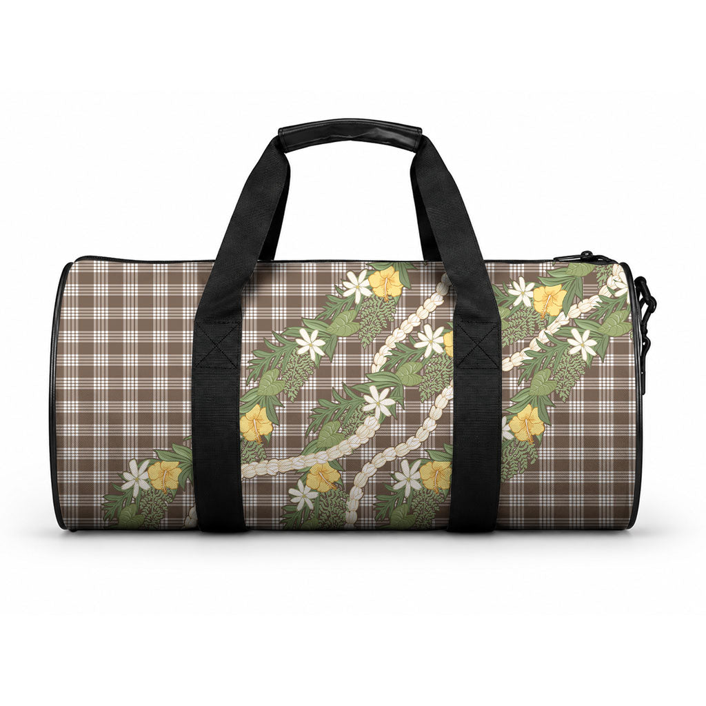 Aloha Puakenikeni Anthurium Pikake Lei Duffle Bag Chocolate Hawaiian Palaka Pattern LT9 One size Chocolate - Polynesian Pride