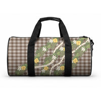 Aloha Puakenikeni Anthurium Pikake Lei Duffle Bag Chocolate Hawaiian Palaka Pattern LT9 One size Chocolate - Polynesian Pride