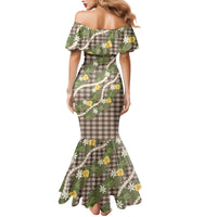 Aloha Puakenikeni Anthurium Pikake Lei Family Matching Mermaid Dress and Hawaiian Shirt Chocolate Hawaiian Palaka Pattern LT9 - Polynesian Pride