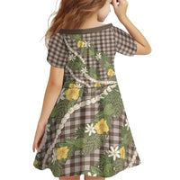 Aloha Puakenikeni Anthurium Pikake Lei Family Matching Off The Shoulder Long Sleeve Dress and Hawaiian Shirt Chocolate Hawaiian Palaka Pattern LT9 - Polynesian Pride