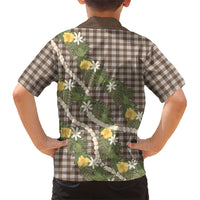 Aloha Puakenikeni Anthurium Pikake Lei Family Matching Off Shoulder Maxi Dress and Hawaiian Shirt Chocolate Hawaiian Palaka Pattern LT9 - Polynesian Pride