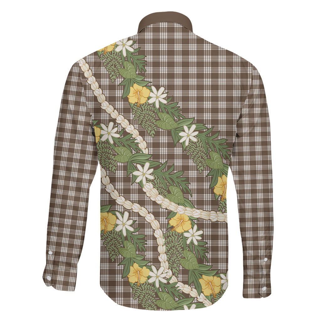 Aloha Puakenikeni Anthurium Pikake Lei Family Matching Off Shoulder Maxi Dress and Hawaiian Shirt Chocolate Hawaiian Palaka Pattern LT9 - Polynesian Pride