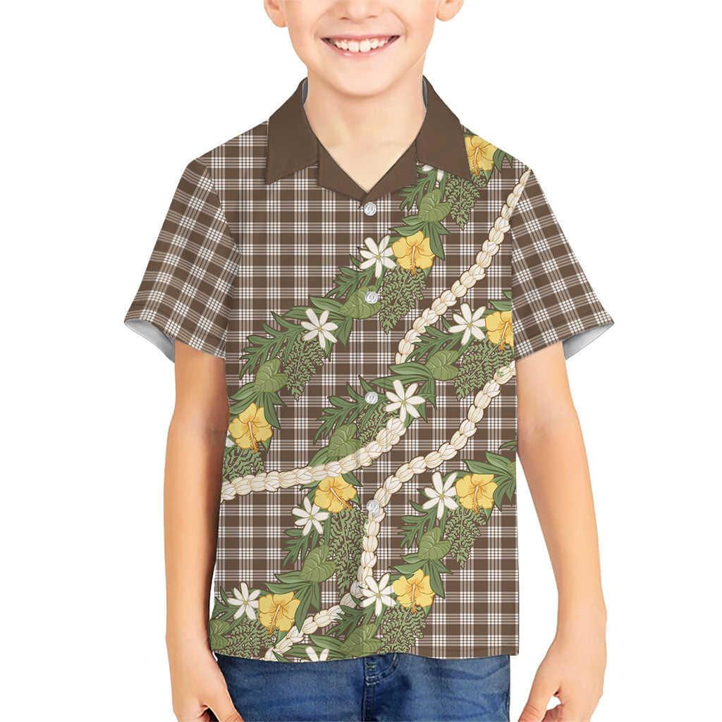 Aloha Puakenikeni Anthurium Pikake Lei Family Matching Off Shoulder Maxi Dress and Hawaiian Shirt Chocolate Hawaiian Palaka Pattern LT9 Son's Shirt Chocolate - Polynesian Pride