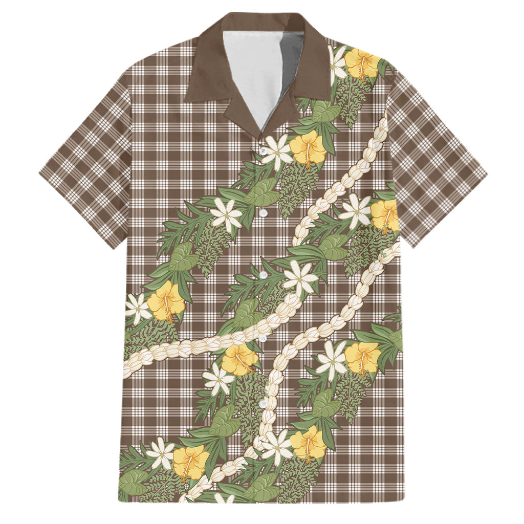 Aloha Puakenikeni Anthurium Pikake Lei Family Matching Off Shoulder Short Dress and Hawaiian Shirt Chocolate Hawaiian Palaka Pattern LT9 Dad's Shirt - Short Sleeve Chocolate - Polynesian Pride