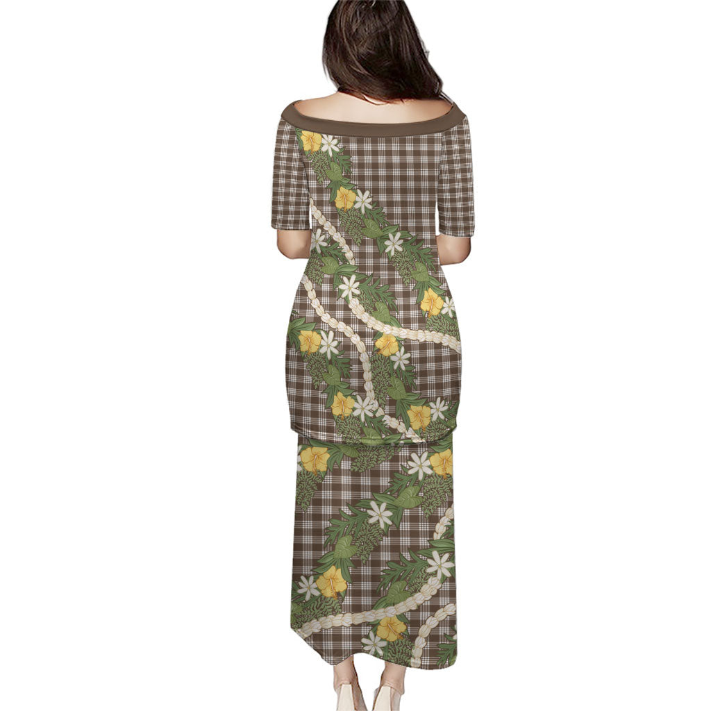 Aloha Puakenikeni Anthurium Pikake Lei Family Matching Puletasi and Hawaiian Shirt Chocolate Hawaiian Palaka Pattern LT9 - Polynesian Pride