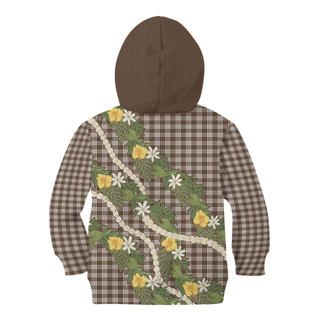 Aloha Puakenikeni Anthurium Pikake Lei Kid Hoodie Chocolate Hawaiian Palaka Pattern
