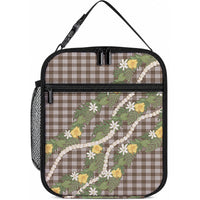 Aloha Puakenikeni Anthurium Pikake Lei Lunch Bag Chocolate Hawaiian Palaka Pattern LT9 10.2 × 8.3 × 4.3 inch Chocolate - Polynesian Pride
