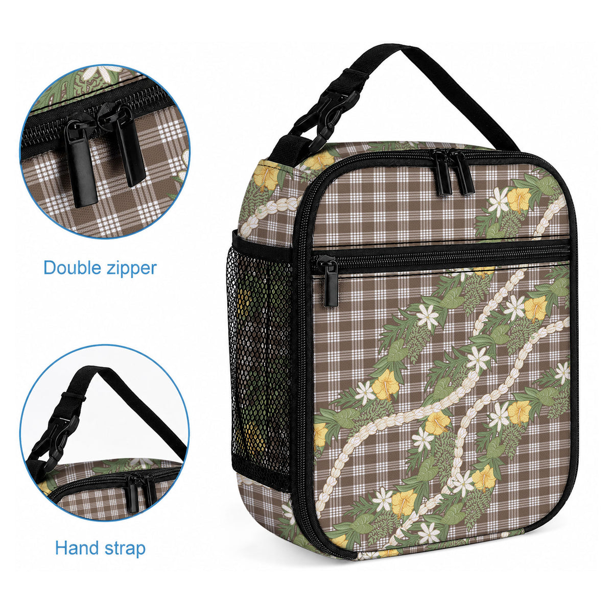 Aloha Puakenikeni Anthurium Pikake Lei Lunch Bag Chocolate Hawaiian Palaka Pattern LT9 - Polynesian Pride