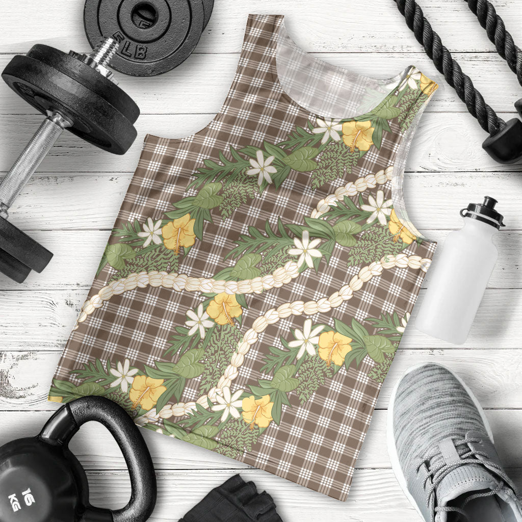 Aloha Puakenikeni Anthurium Pikake Lei Men Tank Top Chocolate Hawaiian Palaka Pattern