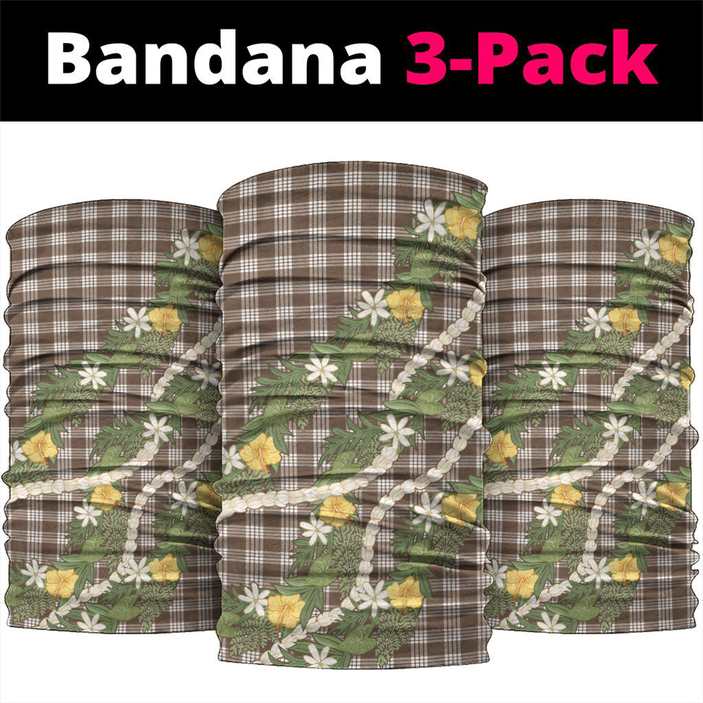Aloha Puakenikeni Anthurium Pikake Lei Neck Gaiter Chocolate Hawaiian Palaka Pattern