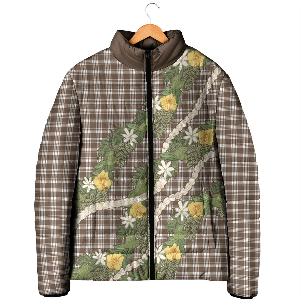 Aloha Puakenikeni Anthurium Pikake Lei Padded Jacket Chocolate Hawaiian Palaka Pattern