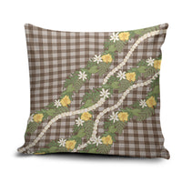 Aloha Puakenikeni Anthurium Pikake Lei Pillow Cover Chocolate Hawaiian Palaka Pattern