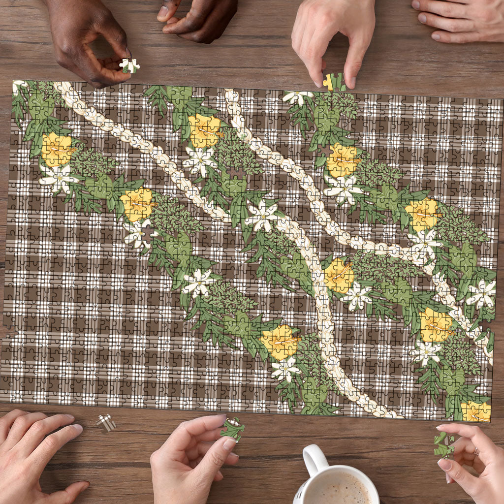 Aloha Puakenikeni Anthurium Pikake Lei Puzzle Chocolate Hawaiian Palaka Pattern