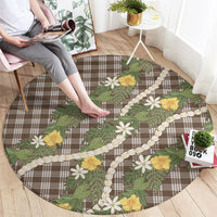 Aloha Puakenikeni Anthurium Pikake Lei Round Carpet Chocolate Hawaiian Palaka Pattern