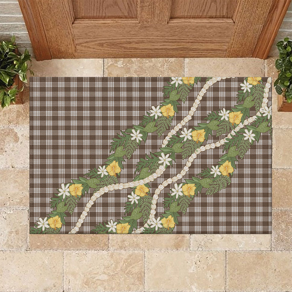 Aloha Puakenikeni Anthurium Pikake Lei Rubber Doormat Chocolate Hawaiian Palaka Pattern
