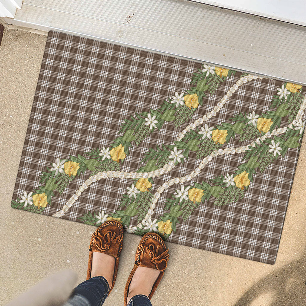 Aloha Puakenikeni Anthurium Pikake Lei Rubber Doormat Chocolate Hawaiian Palaka Pattern